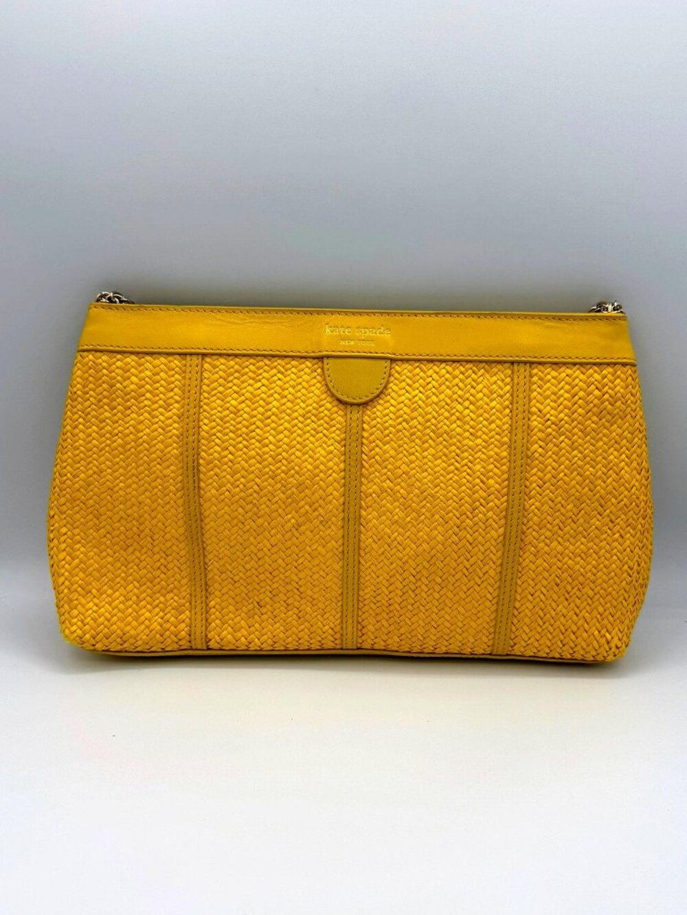 Kate Spade New York Yellow Woven Leather Clutch Crossbody Shoulder Bag